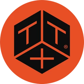 Tried & True Board Games logo: a black cube marked T, T and a plus sign on an orange circle